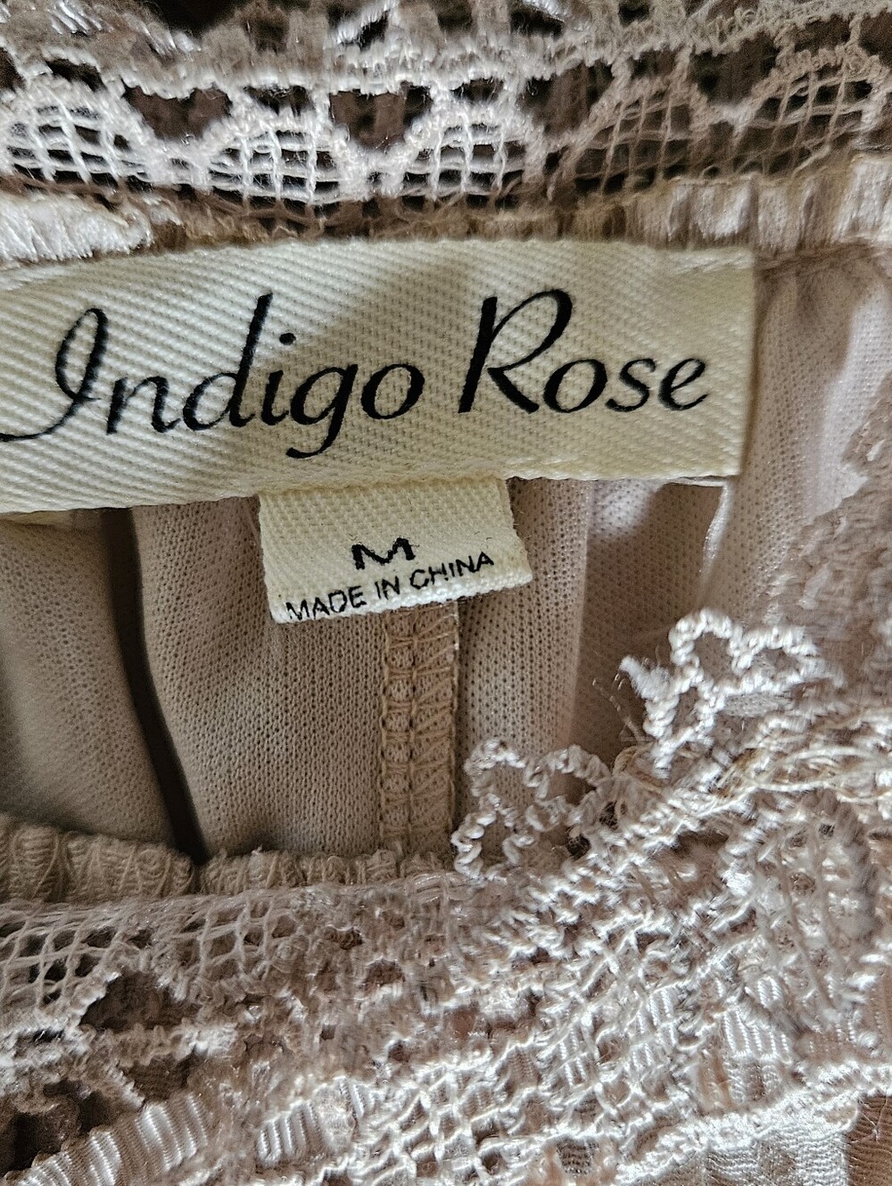 Indigo Rose Dress with Crochet Lace Detail Size M